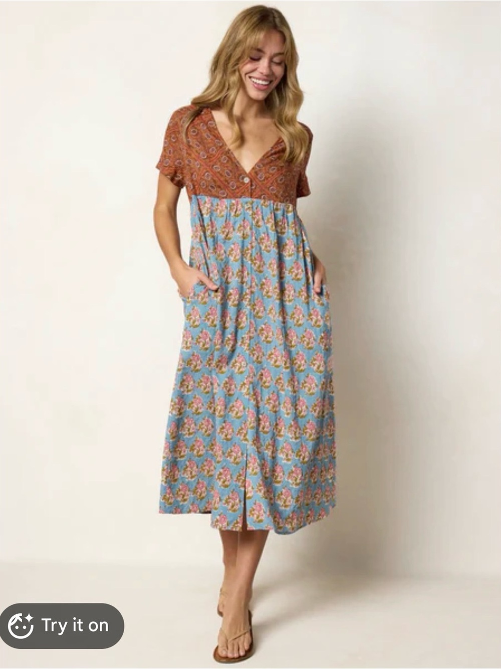 Natural life size small,Avery Dress,wildflower tiles rust